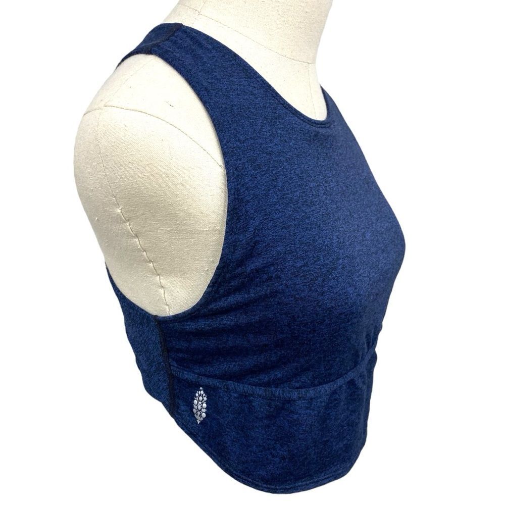 Free People FP Movement Heathered Blue Cross Back High Neck Cropped Tank M